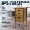 Buy-Rite Electra Metallic Styling Trolley in Gold  Durable Metal Salon Station with 3 Large Drawers, Side Appliance Holder, and Industrial Casters for Hot Tools & Hair Styling, CHM-2883-GLD view 2