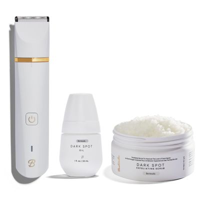 Bushbalm Francesca Trimmer Electric Shaver, 2 Step Routine for Dark Spots, Bermuda Exfoliating Scrub (236 ml) and Bermuda Oil (30 ml)