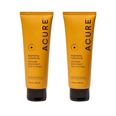 Acure Brightening Facial Scrub - Exfoliating Face Wash, Gentle Daily Scrubber & Exfoliator for Women & Men for Radiant Skin, Cleansing Wash with Sea Kelp & French Green Clay - 4 fl oz (2 Pack)