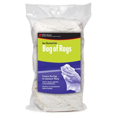 4 Lbs Buffalo 12020PB White New Bleached Knit Professional Grade Cloth Rags, Bagged