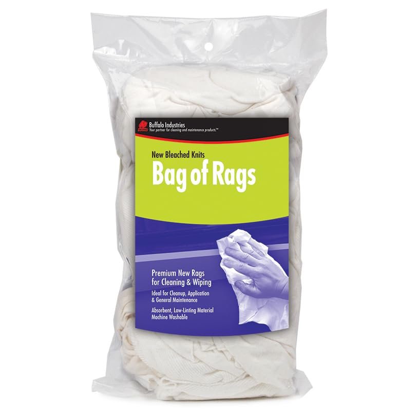 4 Lbs Buffalo 12020PB White New Bleached Knit Professional Grade Cloth Rags, Bagged