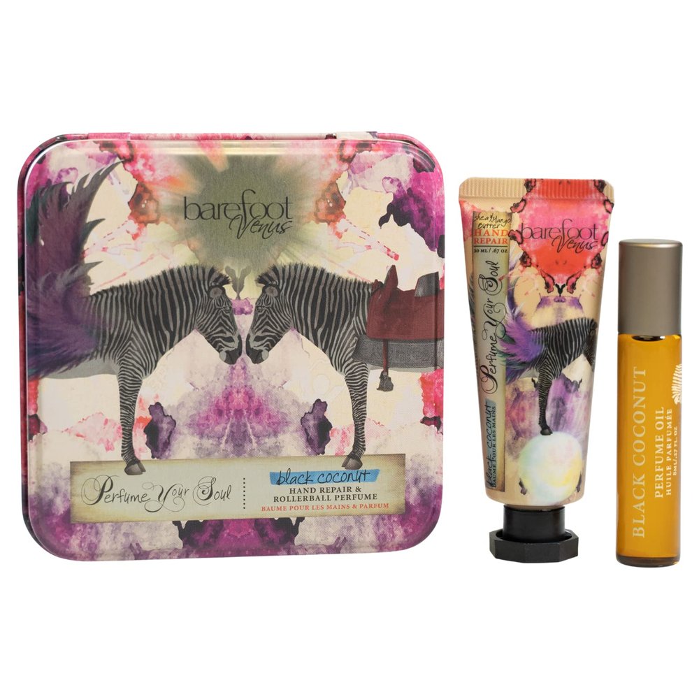 Barefoot Venus Perfect Pair Hand Cream - Hand Repair & Rollerball Perfume (Black Coconut), 8 ml