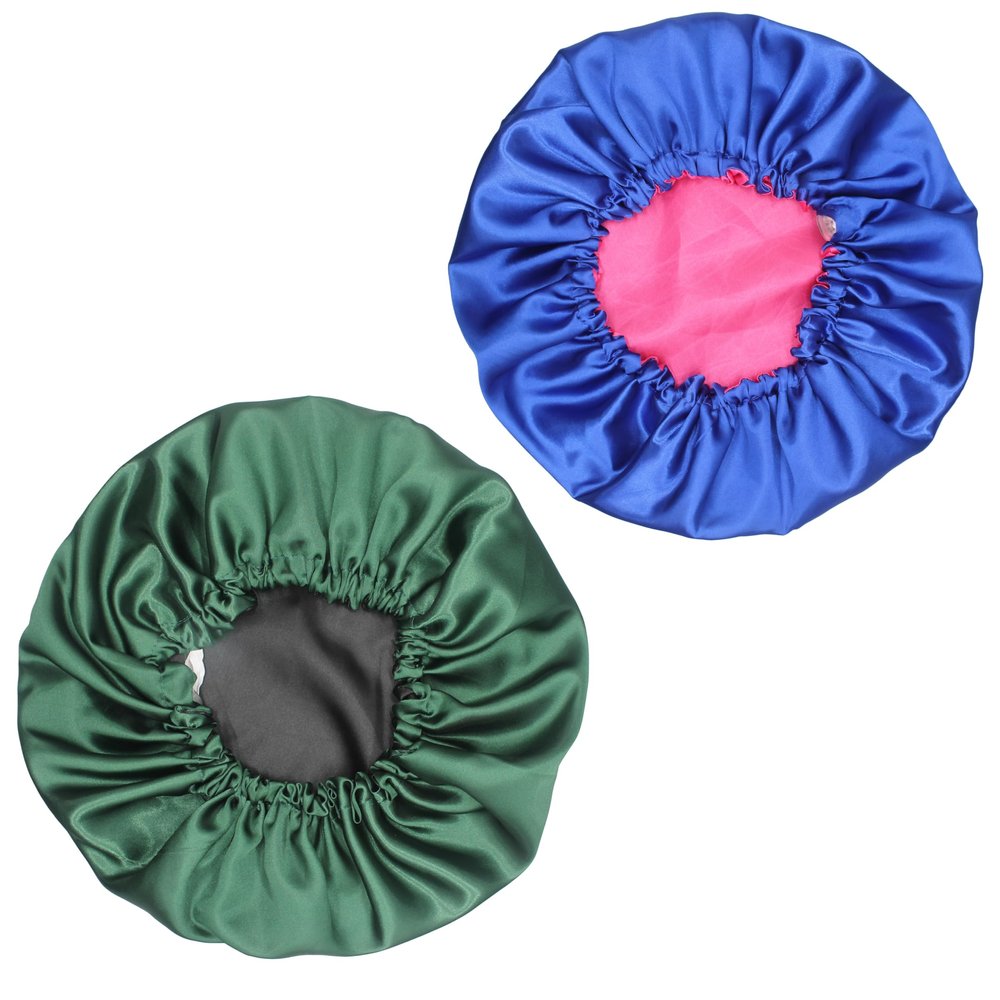 2packs of Satin Sleep Cap, Adjustable Satin Cap, Silk Bonnet, Reusable Bath Hair Cap for Night Sleeping Reversible Double Layer 2 Pack