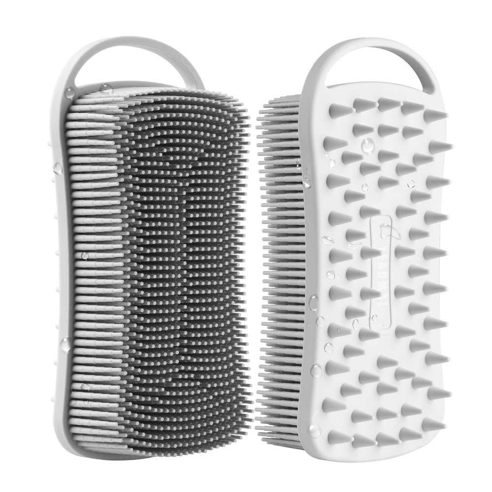 YEADMAL Dual-use Silicone Body Scrubber with Scalp Massage Shampoo Brush Exfoliating Bath Body Brush Gentle Silicone Shower Scrubber for Men/Women/Baby Skin Cleansing, 1 Pack (Gray)