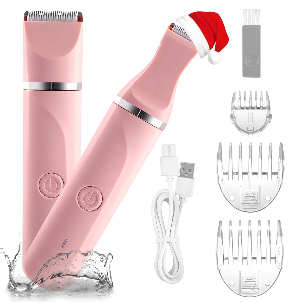 Bikini Trimmer for Women,Rechargeable Ladies Bikini Hair Trimmer Removal with Snap-in Ceramic Blades IP7X Washable Head,Pink