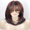Medium Length Layered Wig Dark Brown with Blue Highlights, Synthetic Layered Wig with Bangs for White Women view 1