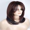 Medium Length Layered Wig Dark Brown with Blue Highlights, Synthetic Layered Wig with Bangs for White Women view 3