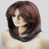 Medium Length Layered Wig Dark Brown with Blue Highlights, Synthetic Layered Wig with Bangs for White Women view 4