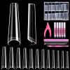 MORGLES 240 Pcs Half Cover Coffin Nail Tips Clear Acrylic Extra Long False Nail Tips with Glue, Clipper, Files and Cuticle Fork for Salons and Home DIY view 1
