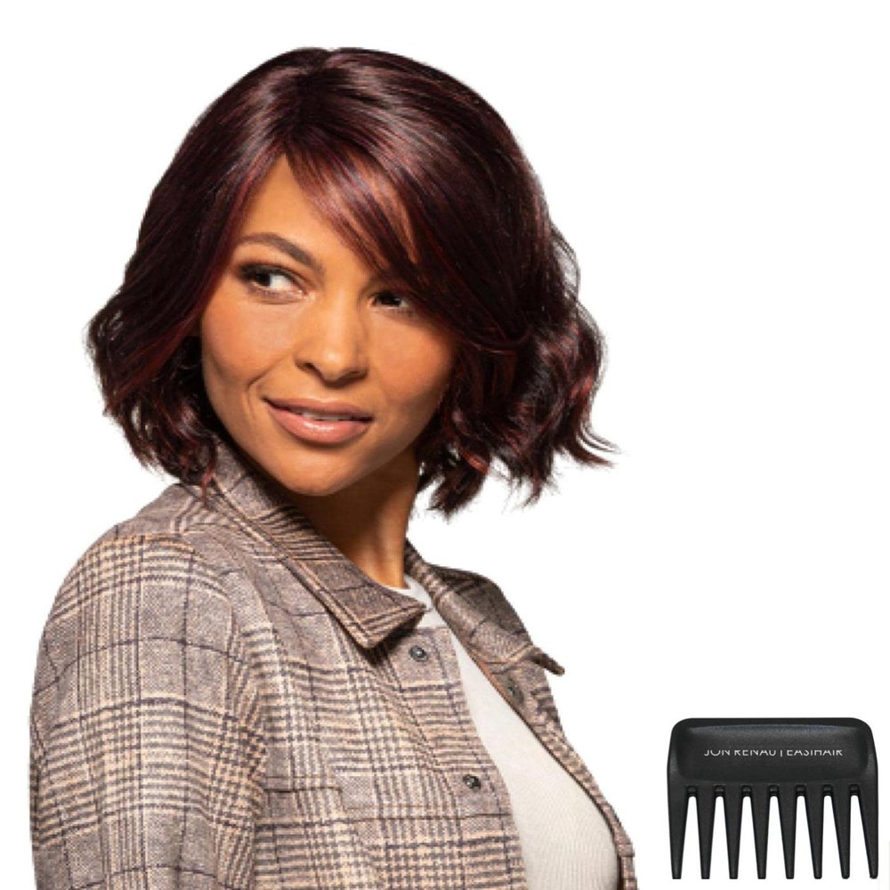 Bundle - 3 Items: Quinn Wig by Jon Renau, Christy's Wigs Q & A Booklet & Wide Tooth Comb - Color: 1BRH30