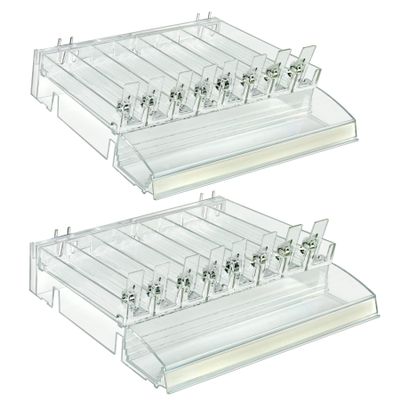 Azar Displays 8 Compartment Clear Cosmetic Tray with Tester Tray, Spring Pushers, 2-Pack