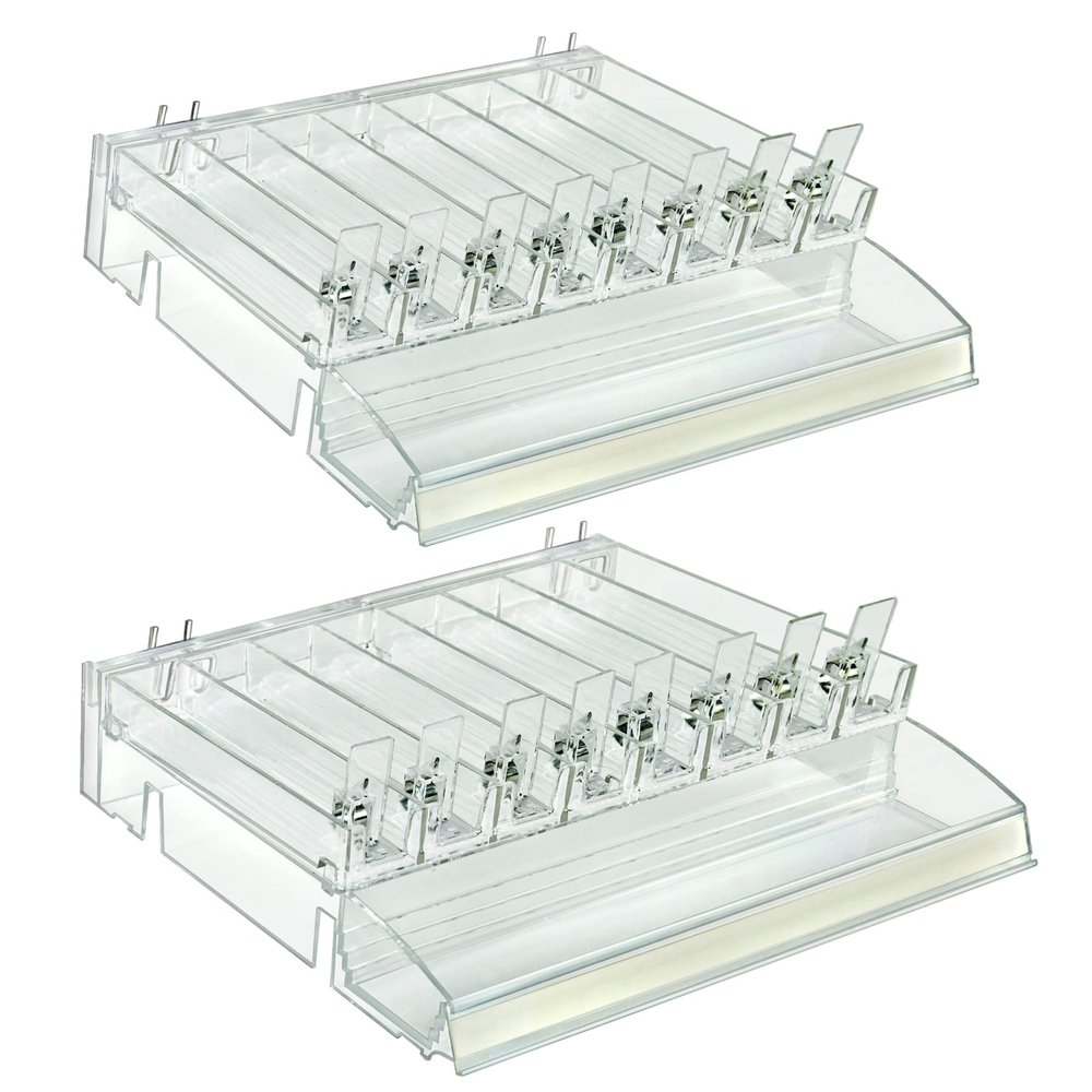 Azar Displays 8 Compartment Clear Cosmetic Tray with Tester Tray, Spring Pushers, 2-Pack
