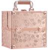 FRENESSA Makeup Train Case Cosmetic Box Portable Makeup Case Organizer 4 Trays Lock Travel Storage Organizer with Dividers Make Up Artist Vanity Hard Nail Spa Beauty Box Rose Gold Floral view 1