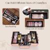 FRENESSA Makeup Train Case Cosmetic Box Portable Makeup Case Organizer 4 Trays Lock Travel Storage Organizer with Dividers Make Up Artist Vanity Hard Nail Spa Beauty Box Rose Gold Floral view 2
