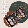 FRENESSA Makeup Train Case Cosmetic Box Portable Makeup Case Organizer 4 Trays Lock Travel Storage Organizer with Dividers Make Up Artist Vanity Hard Nail Spa Beauty Box Rose Gold Floral view 3