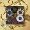 The Original Scrunchie Six Days of Scrunchies Glamour Gift Set Includes 6 Unique Designs: Tan Dot Chiffon, White Velour, Black Velvet, Black & White Striped Satin, Beige Corduroy in Presentation Box view 4