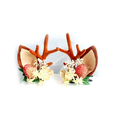 Christmas Hair Clips with Flower Horn Reindeer Antlers Hair Accessories Barrettes for Women Girls Christmas Gift (Red Strawberry)