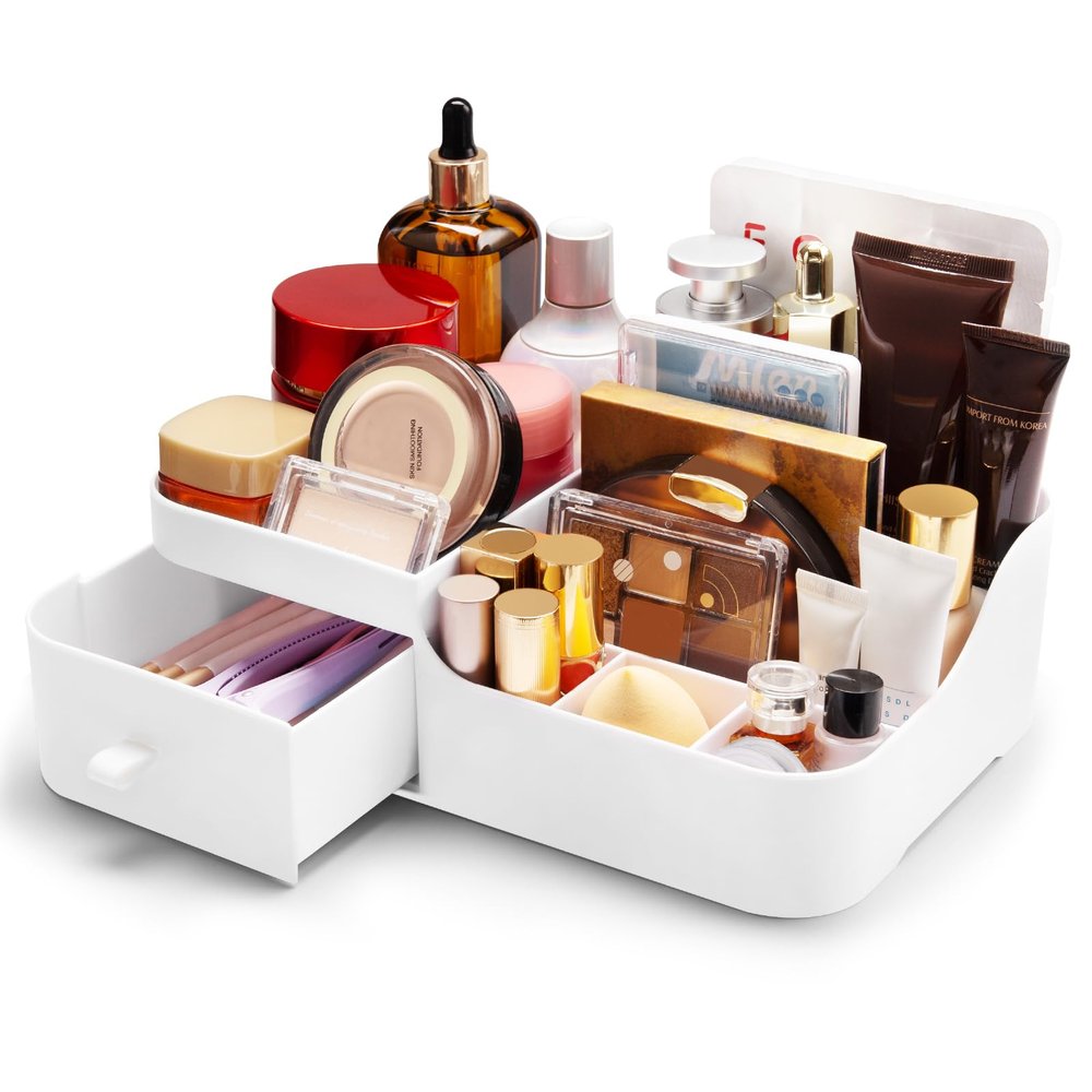 Abiudeng Makeup Organizer for Cosmetic with Drawers,Skincare Organizer for Bathroom for Lipsticks,Jewelry,Nail Care,Eyeshadows-Small White