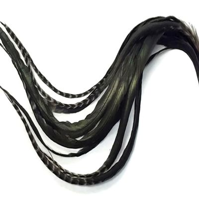 6 Pieces - XL Unique Black Thick Long Grizzly Whiting Farm Rooster Saddle Hair Extension Feathers Fly Tying Summer Craft | Moonlight Feather
