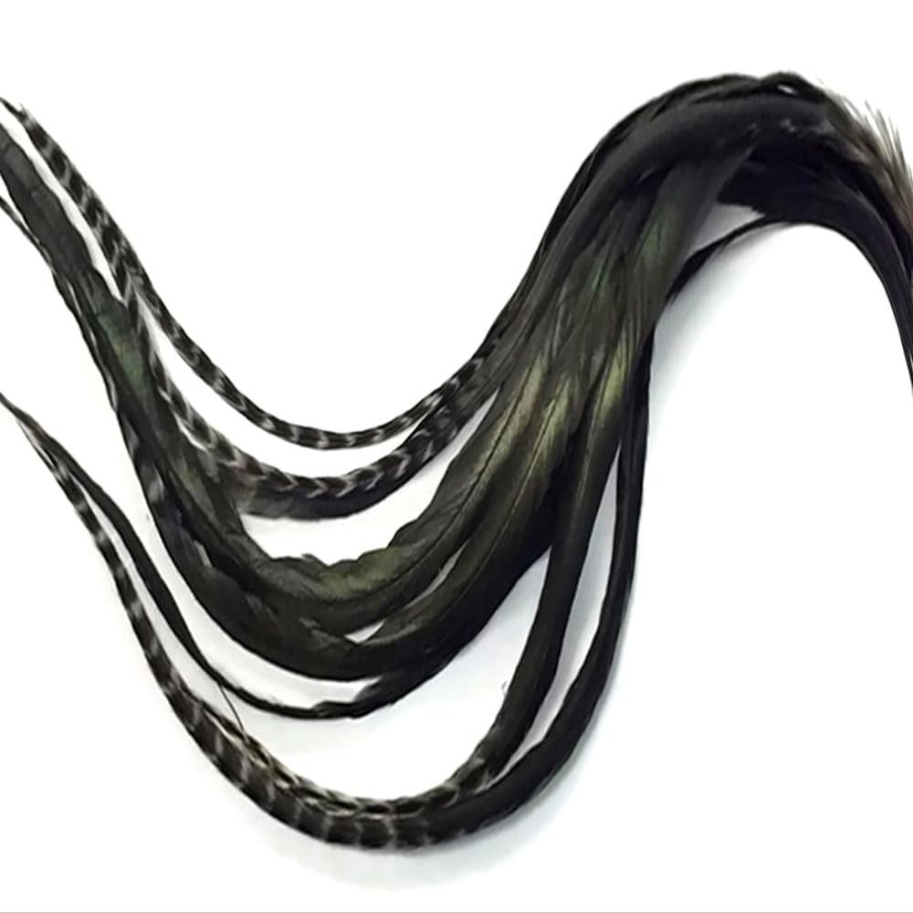 6 Pieces - XL Unique Black Thick Long Grizzly Whiting Farm Rooster Saddle Hair Extension Feathers Fly Tying Summer Craft | Moonlight Feather