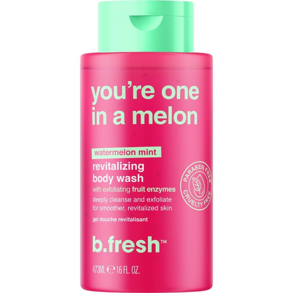 b.fresh Exfoliating Body Wash | You're One In A Melon Revitalizing Shower Gel For Women & Men - Bodywash Enhanced With Exfoliating Fruit Enzymes, Smells Like Deliciously Fruity Watermelon, 16 Fl Oz