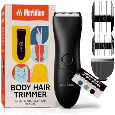 MERIDIAN - The Starter Package - Original Electric Body & Pubic Hair Trimmer Set, 1 Replacement Blade, Waterproof, Rechargeable for Men and Women, Onyx