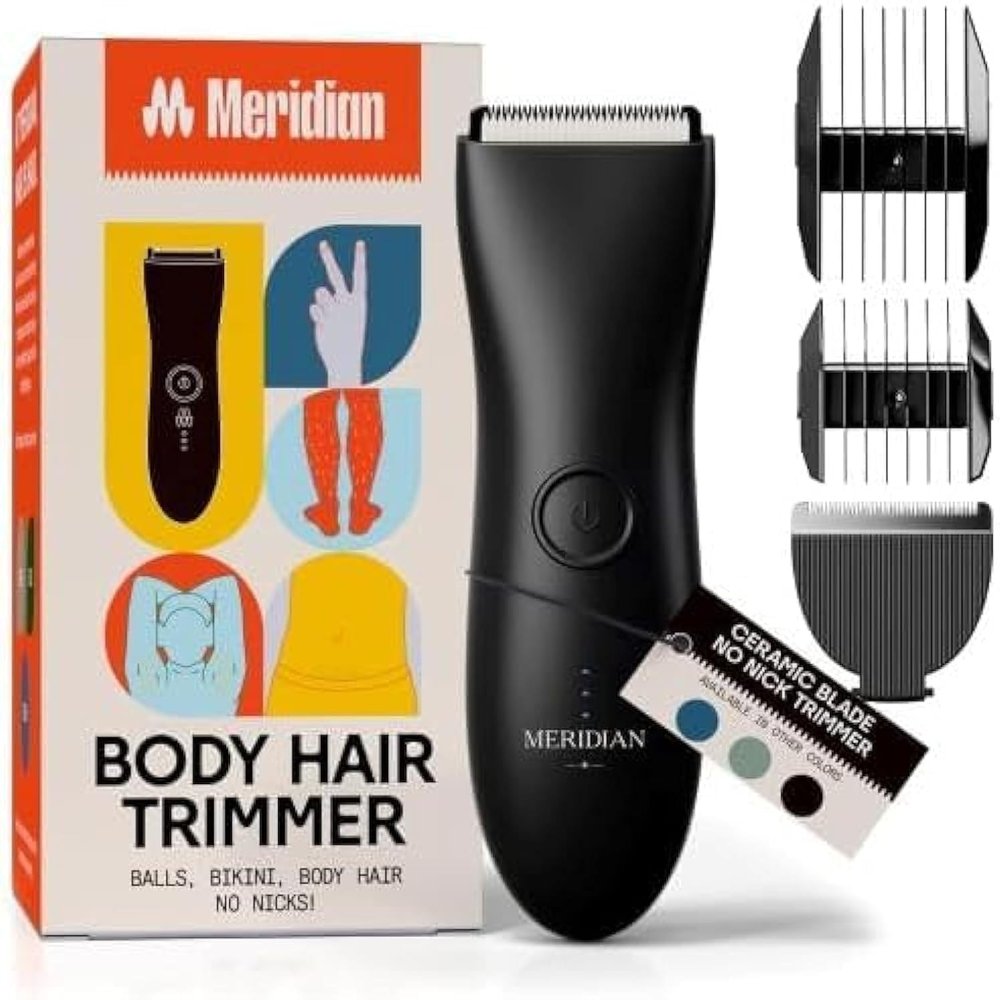 MERIDIAN - The Starter Package - Original Electric Body & Pubic Hair Trimmer Set, 1 Replacement Blade, Waterproof, Rechargeable for Men and Women, Onyx
