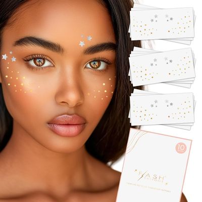 STARRY FRECKLES Set of 10 Premium Waterproof Metallic Foil Temporary Flash Tattoos - Party Favors, Temporary Tattoos, Freckles, Star Tattoos, Face Jewels