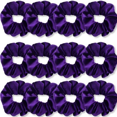 IVARYSS Purple Scrunchies, Premium Velvet Soft Hair Scrunchy, Solid Colors Thick Elastic Bands, Hair Accessories for Women and Girls, 12 Pack