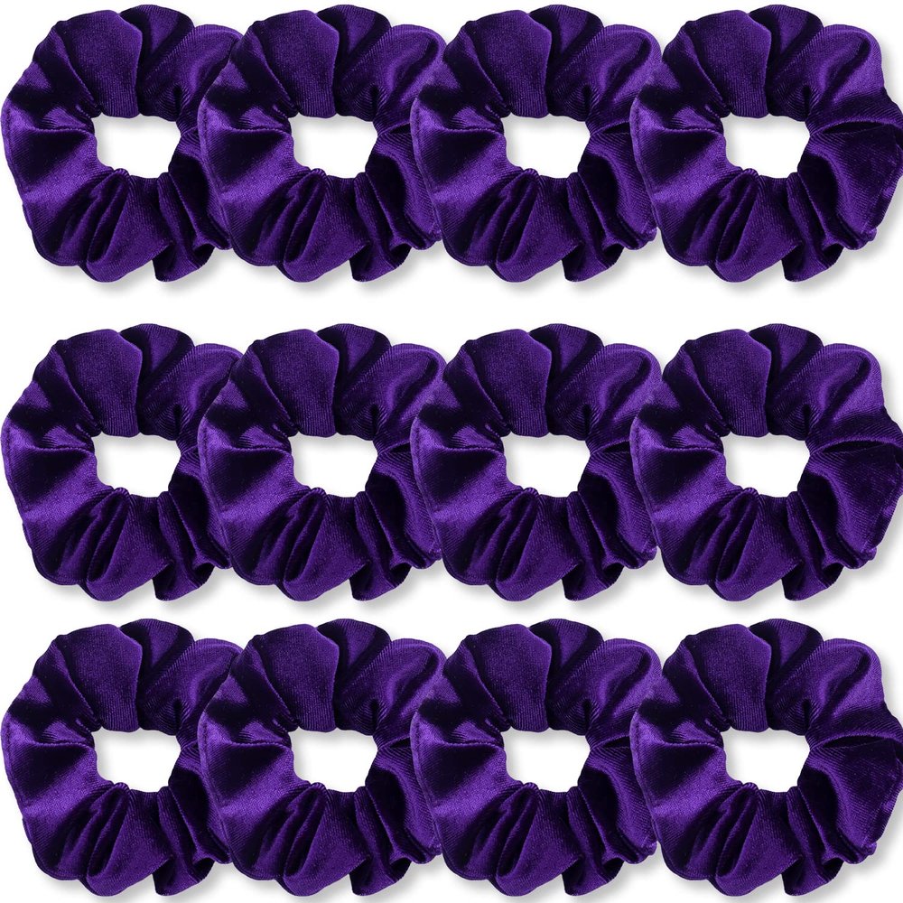 IVARYSS Purple Scrunchies, Premium Velvet Soft Hair Scrunchy, Solid Colors Thick Elastic Bands, Hair Accessories for Women and Girls, 12 Pack