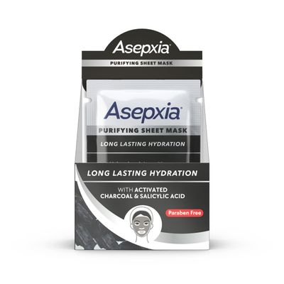 Asepxia Oil-Free Purifying Facial Sheet Mask with Activated Charcoal & Salicylic Acid, 10 Sheet Masks [PLS CONFIRM QTY]