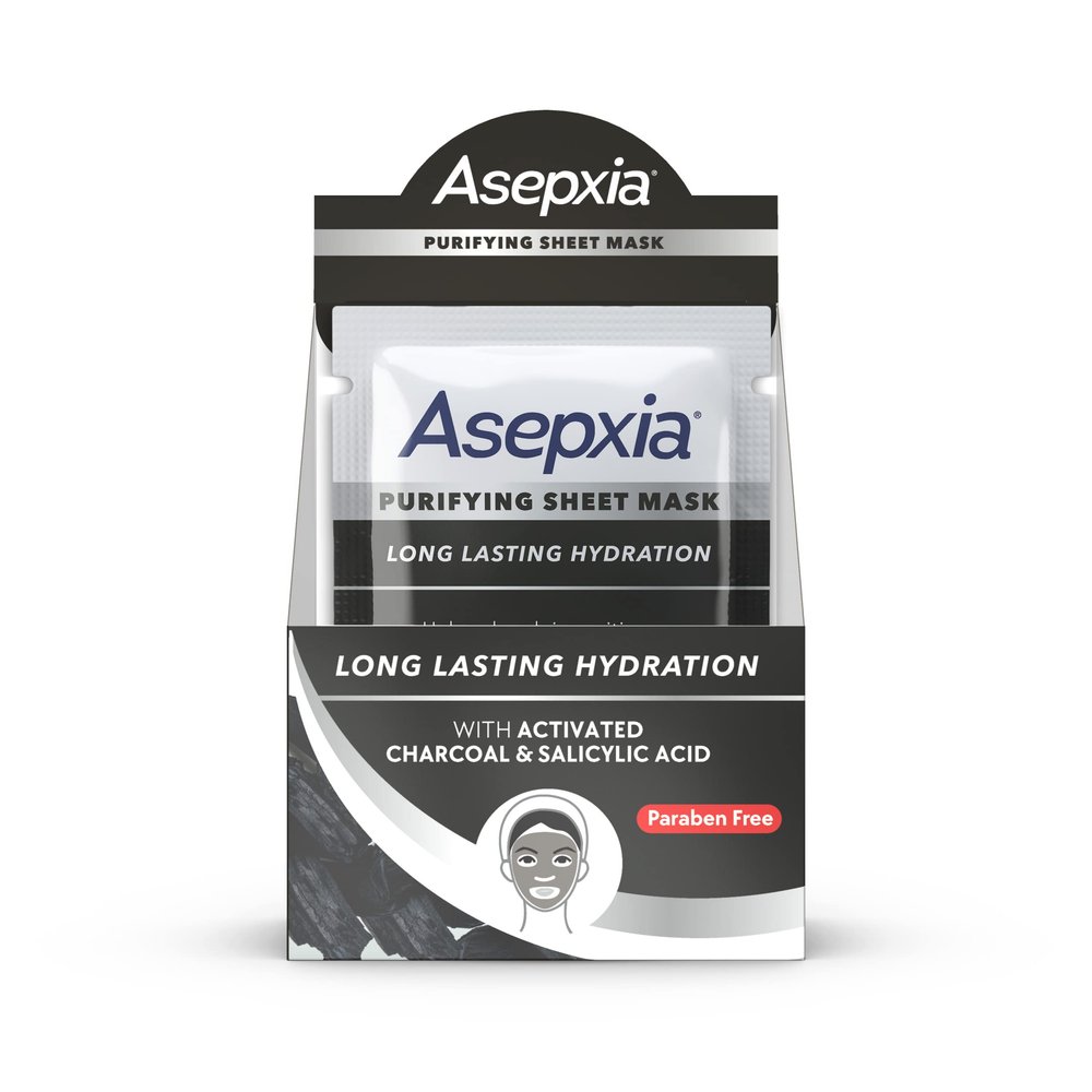 Asepxia Oil-Free Purifying Facial Sheet Mask with Activated Charcoal & Salicylic Acid, 10 Sheet Masks [PLS CONFIRM QTY]