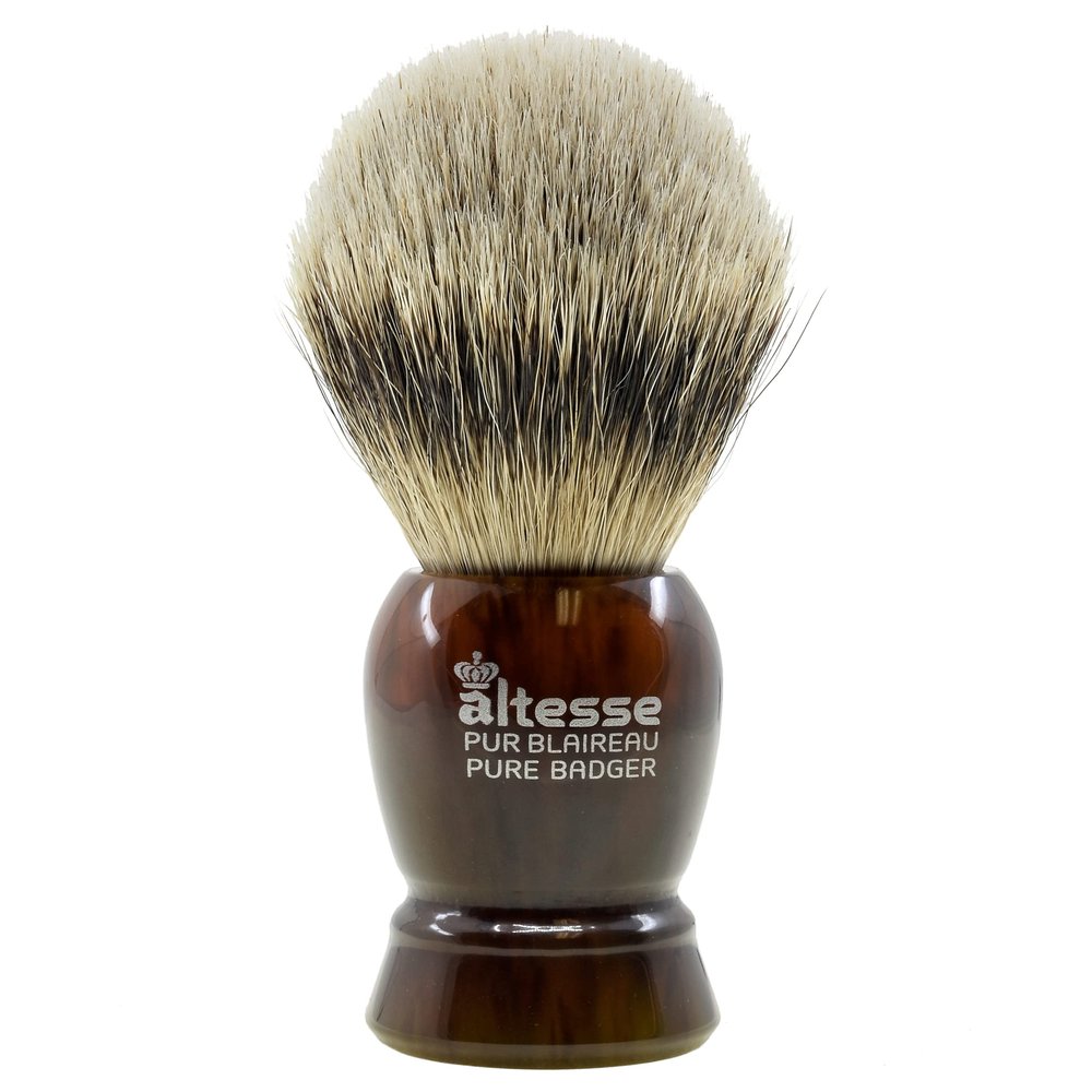 Altesse 78100P European White Badger Shaving Brush for Shave Cream, Shaving Soap, Shaving Cream Foam and Lather for Wet Shave With Shaving Razor, Safety Razor, and Straight Razor. Made in France