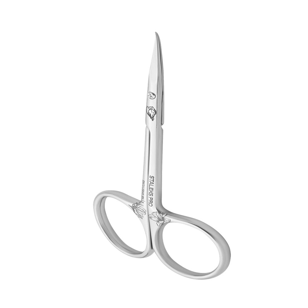 Staleks Exclusive 21 Type 1 Hook-shaped blade Cuticle Scissors (Magnolia)  Enhanced Visibility, Medium Handles