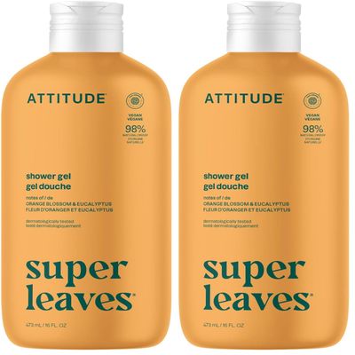 ATTITUDE Natural Moisturizing Body Wash, EWG Safe, Gentle on Sensitive Skin, Hypoallergenic Energizing Shower Gel, Orange Leaves, 16 Fl Oz (Pack of 2)