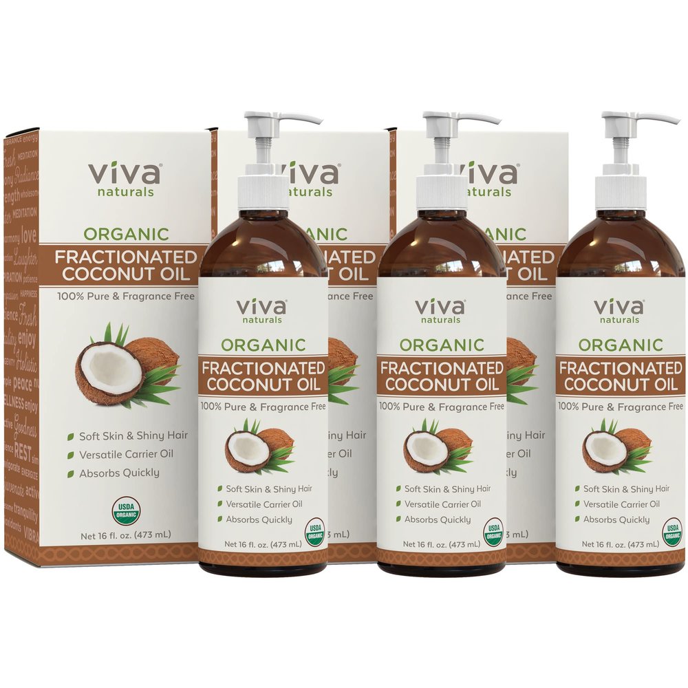Viva Naturals Organic Fractionated Coconut Oil for Hair and Skin - 16 fl oz (Pack of 3)
