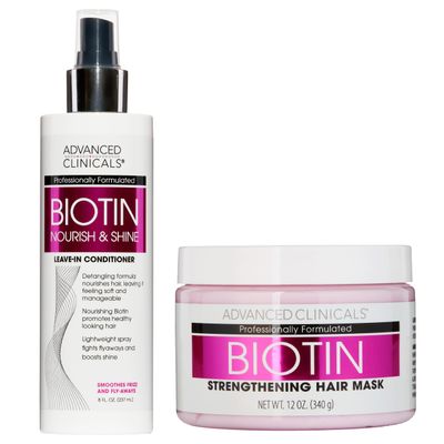 Advanced Clinicals Biotin Mask: Anti-Breakage, Split End Repair & Frizz Control, with Leave-in Conditioner - 2PC Set for Replenished, Moisturized Hair