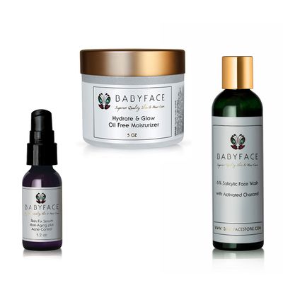 Babyface Acne Kit: Fast Acting, Non-Irritating, Adult and Teen Routine, Complete Regimen Set, 3 Piece