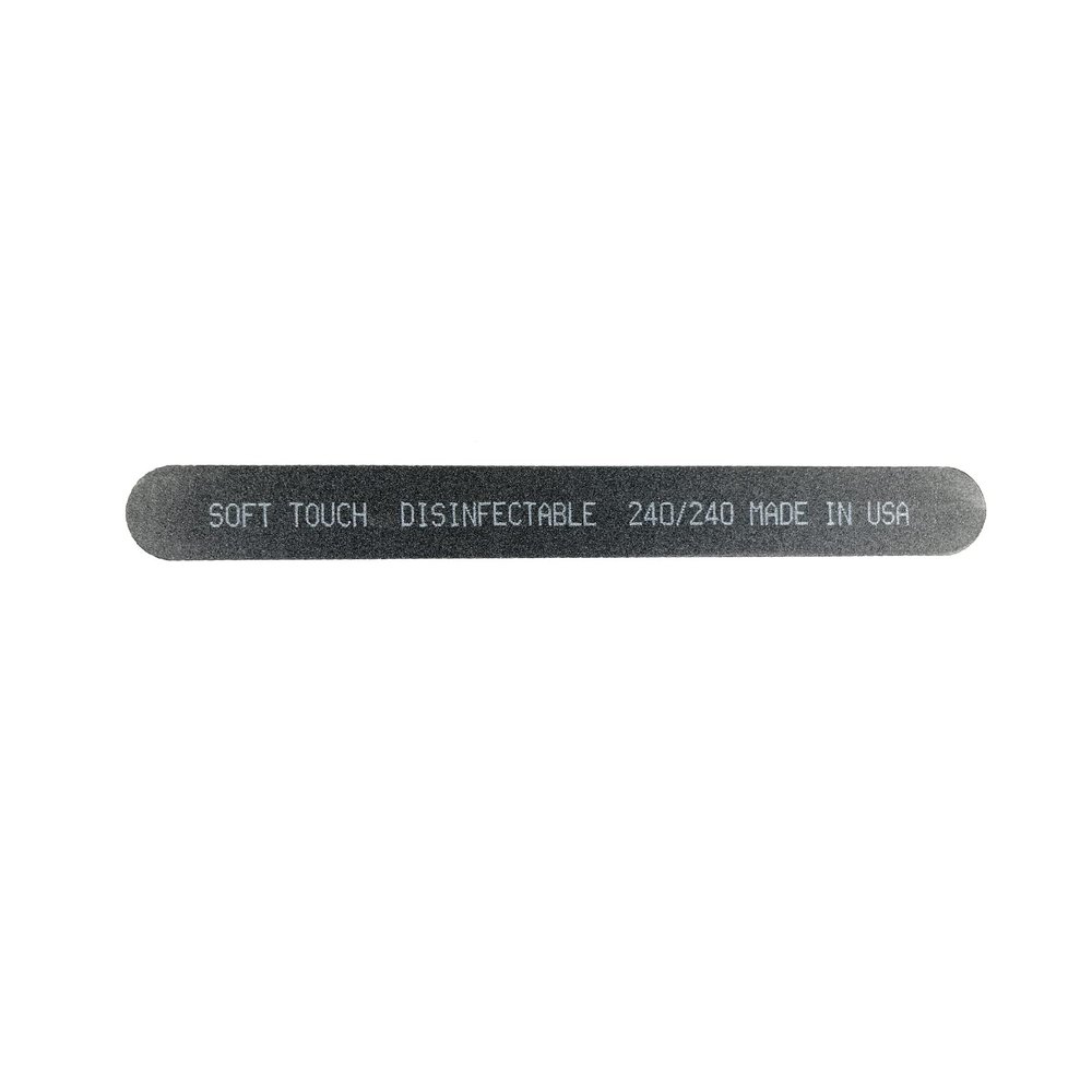 Soft Touch Nail File, 240 Grit, Fine, Black Cushion, for Natural and Artificial Nails, 7 Inch - 25 Pieces
