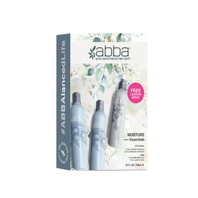 ABBA - Pure Moisture Essentials Value Trio  Shampoo, Conditioner & Bonus All-In-One Leave-In Spray  Hydrating & Nourishing  Olive Butter & Peppermint Oil