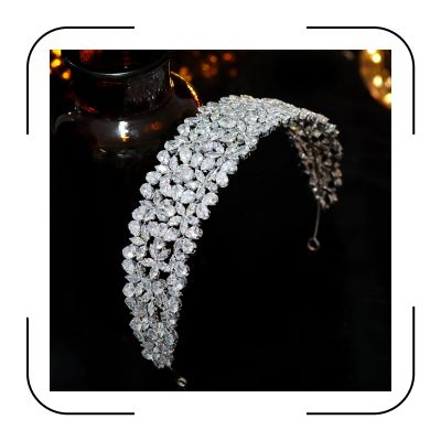 Aoligrace Cubic Zirconia Wedding Bride Headband CZ Tiaras and Crowns for Women Sweet 16 Large Headpiece Hair Accessories (Silver)