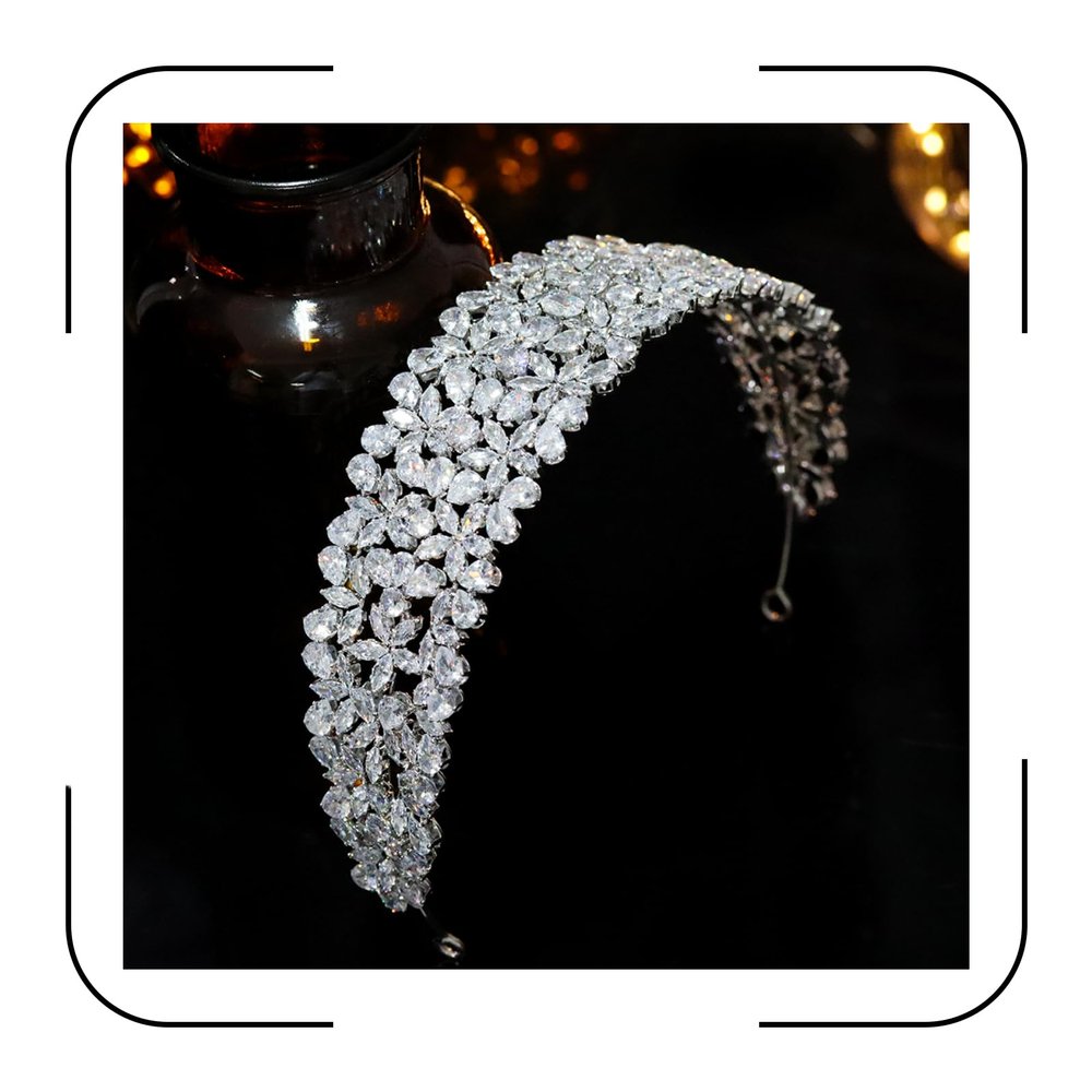 Aoligrace Cubic Zirconia Wedding Bride Headband CZ Tiaras and Crowns for Women Sweet 16 Large Headpiece Hair Accessories (Silver)