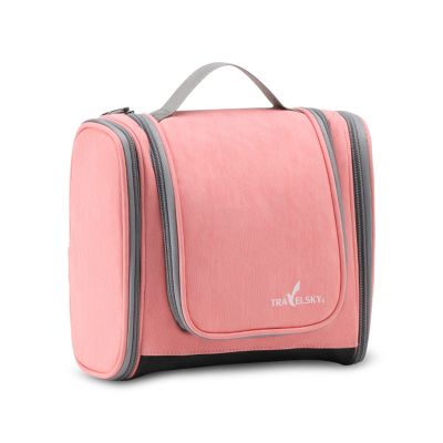 Ergocar Hanging Travel Toiletry Bag for Women & Men, Waterproof Travel Makeup Bag, Bathroom & Shower Travel Organizer with Elastic Band Holders for Family, Cosmetics, Brushes, Pink