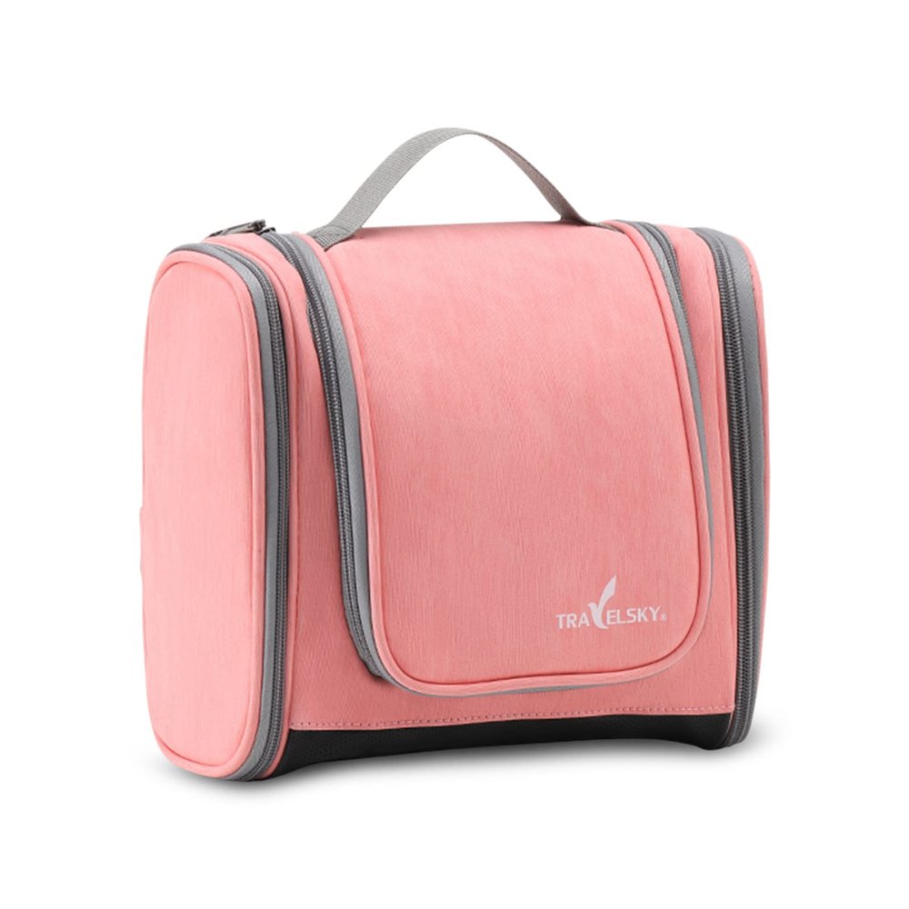 Ergocar Hanging Travel Toiletry Bag for Women & Men, Waterproof Travel Makeup Bag, Bathroom & Shower Travel Organizer with Elastic Band Holders for Family, Cosmetics, Brushes, Pink