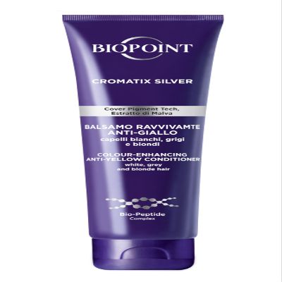 BIOPOINT Purple Conditioner for Blonde or Bleached Hair. Blue Toner Hair Mask for Ash Platinum Undertones, Neutralizing Brassiness. Cromatix Silver - Balsamo Ravvivante Antigiallo per Capelli Bianchi