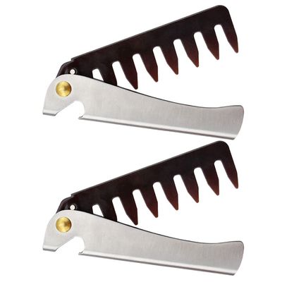 Beaupretty 2pcs Portable Folding Stainless Steel Hair Comb for Men Travel-friendly Oil Hair Brush Retro Design Lightweight and Compact for