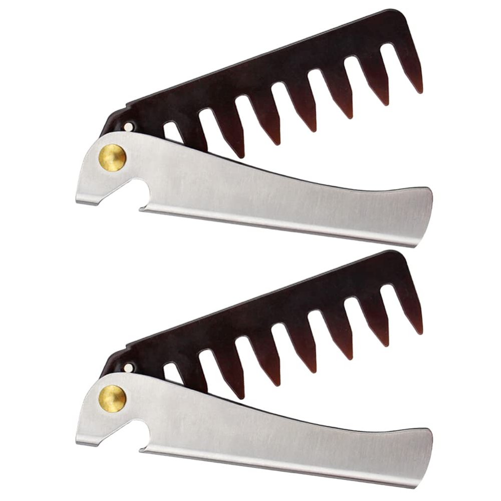 Beaupretty 2pcs Portable Folding Stainless Steel Hair Comb for Men Travel-friendly Oil Hair Brush Retro Design Lightweight and Compact for