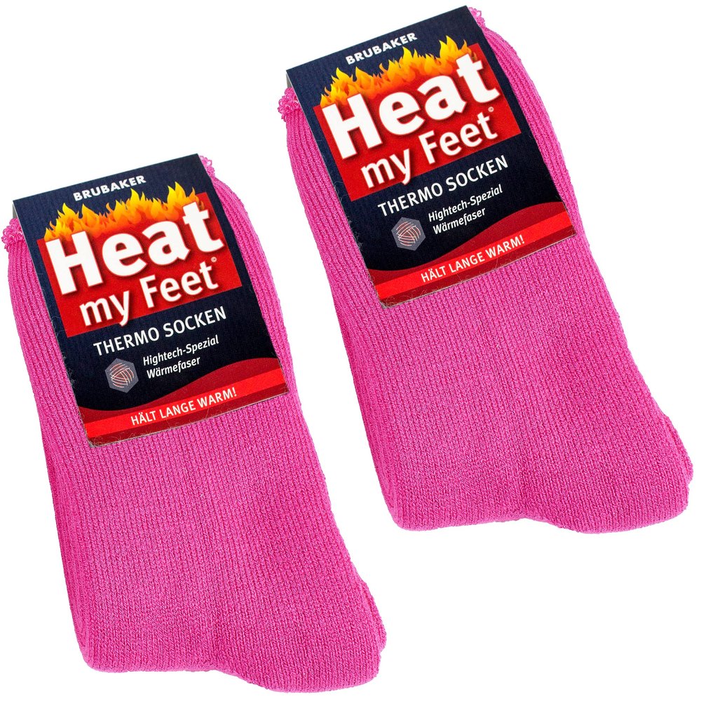 BRUBAKER 2-Pack Heat my Feet Thermal Socks - Warm Feet Socks with Heat Enclosing Insulation Fibers - Size 6.5-8 - Pink