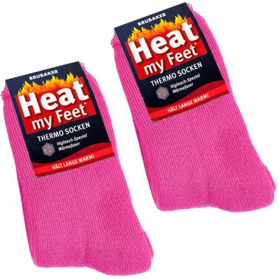 BRUBAKER 2-Pack Heat my Feet Thermal Socks - Warm Feet Socks with Heat Enclosing Insulation Fibers - Size 4-7 - Pink