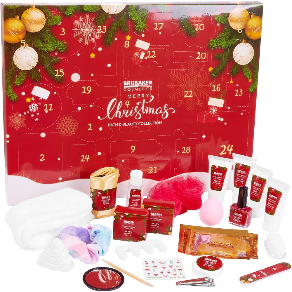 BRUBAKER Cosmetics Beauty Advent Calendar 24 Body Care Products & Spa Accessories - The XXL Wellness Christmas Calendar for Women and Girls - Red